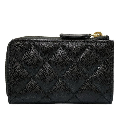 Chanel Coin Case Matelasse Black Gold Hardware L-shape Zipper With Key Ring