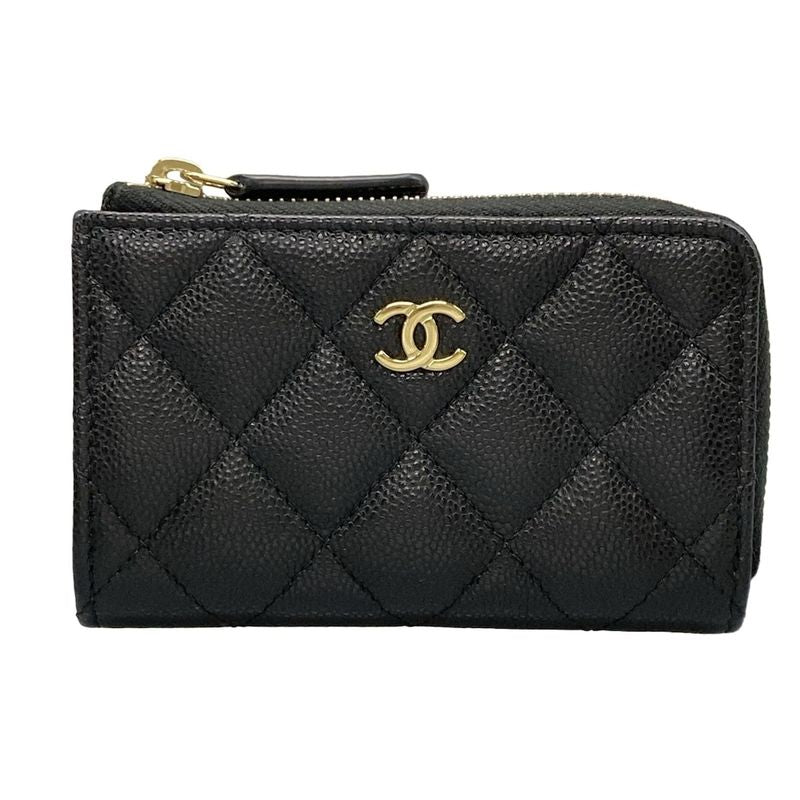 Chanel Coin Case Matelasse Black Gold Hardware L-shape Zipper With Key Ring