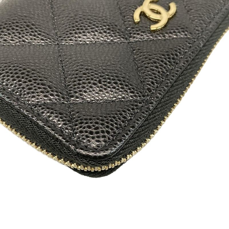 Chanel Coin Case Matelasse Black Gold Hardware L-shape Zipper With Key Ring