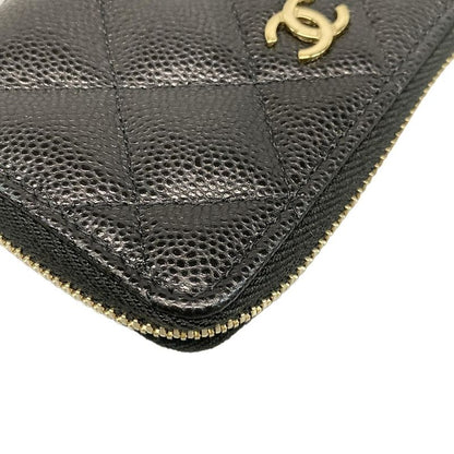 Chanel Coin Case Matelasse Black Gold Hardware L-shape Zipper With Key Ring