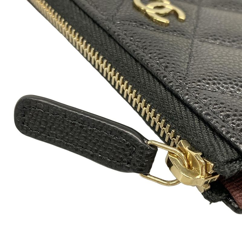 Chanel Coin Case Matelasse Black Gold Hardware L-shape Zipper With Key Ring