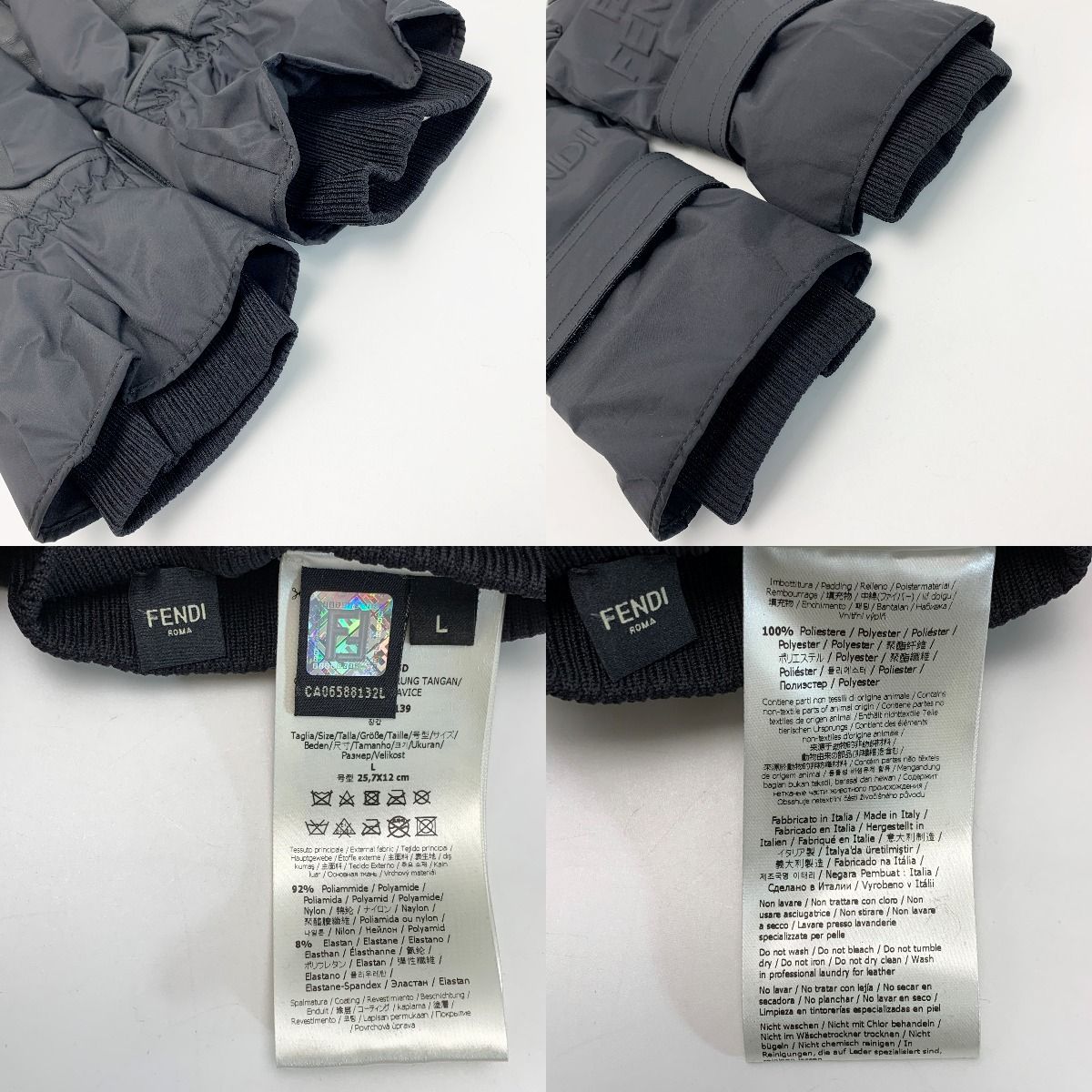 Fendi Embossed Ff Fendi Logo Gloves Black L Size Nylon