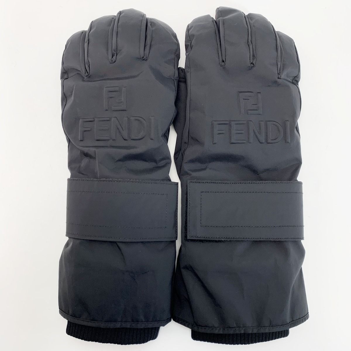 Fendi Embossed Ff Fendi Logo Gloves Black L Size Nylon