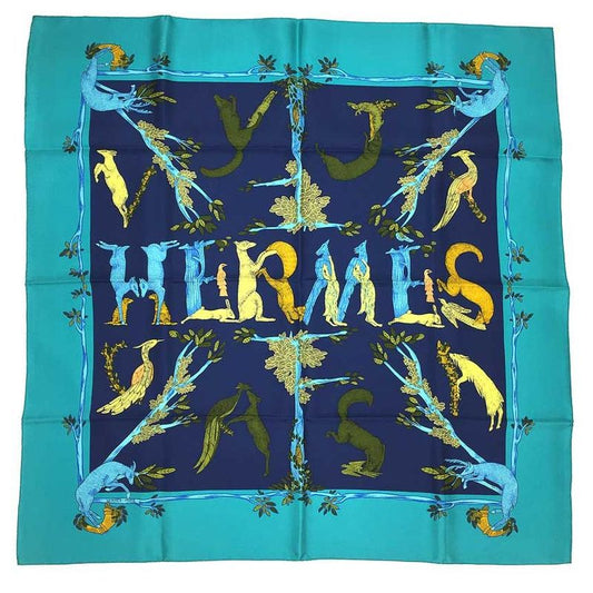 Sale Hermes Scarf Kare90 Animal Alphabet Unused New Old Item Aq7381
