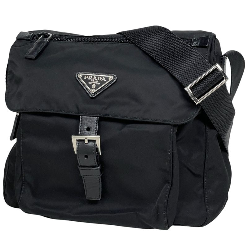 Prada Logo Plate Shoulder Bag Shoulder Crossbody Shoulder Bag Nylon Nero