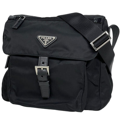Prada Logo Plate Shoulder Bag Shoulder Crossbody Shoulder Bag Nylon Nero