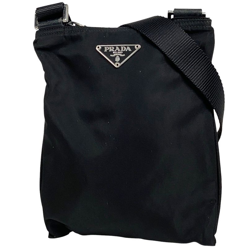 Prada Logo Plate Shoulder Bag Crossbody Mini Shoulder Bag Nylon Nero (Black)