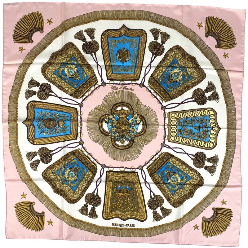 Hermes Carré 90 Poste Et Cavalerie Sabre Decorated Bag Scarf Silk Pink Multicolo