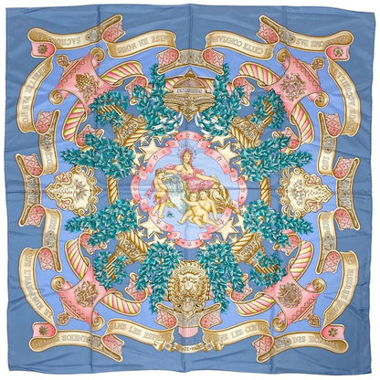 Hermes Carré 90 Europe Scarf Silk Light Blue Multicolor Women
