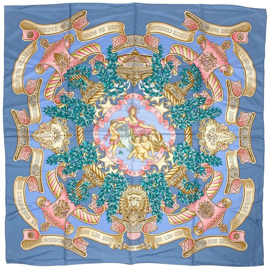 Hermes Carré 90 Europe Scarf Silk Light Blue Multicolor Women
