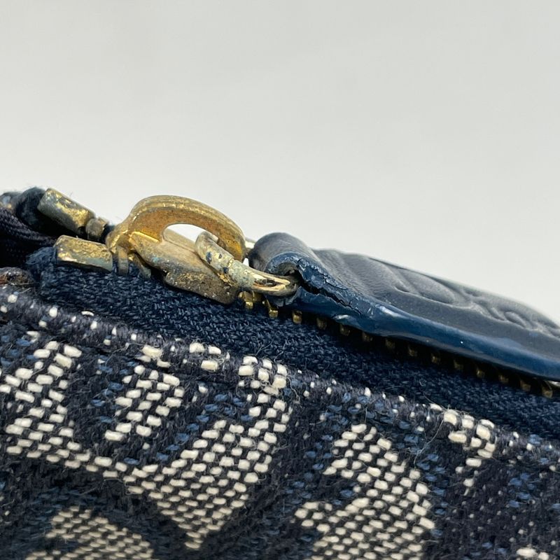 Christian Dior Trotter Pattern Saddle Bag One Shoulder Handbag Canvas Navy Women