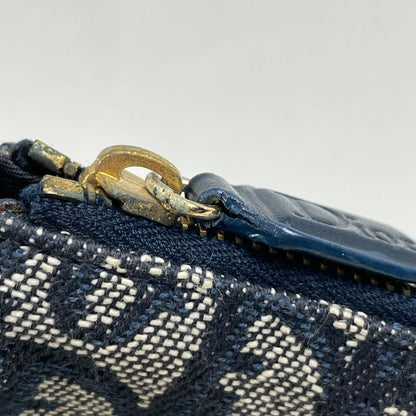 Christian Dior Trotter Pattern Saddle Bag One Shoulder Handbag Canvas Navy Women