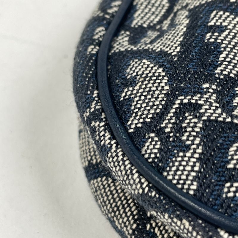 Christian Dior Trotter Pattern Saddle Bag One Shoulder Handbag Canvas Navy Women