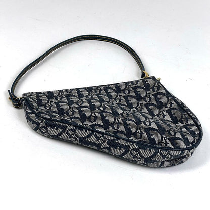 Christian Dior Trotter Pattern Saddle Bag One Shoulder Handbag Canvas Navy Women