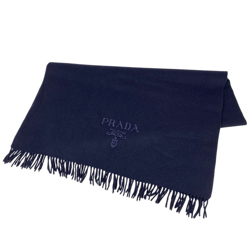 Prada Logo Shawl Beaded Scarf Shawl Wool Women