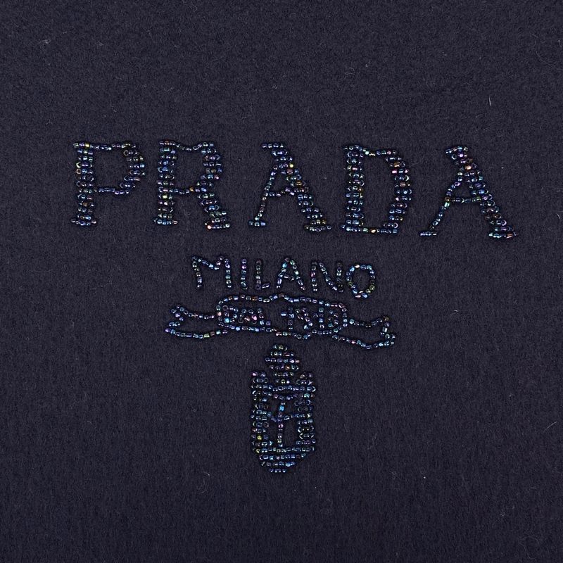 Prada Logo Shawl Beaded Scarf Shawl Wool Women
