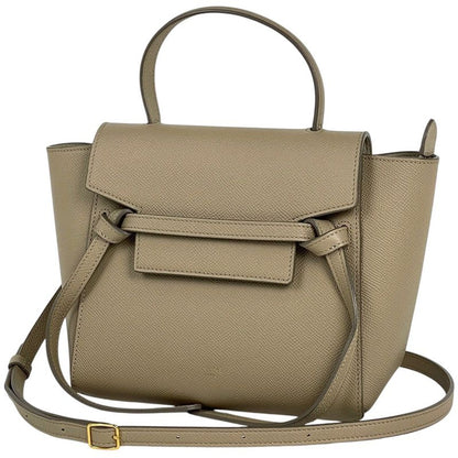 Celine Belt Bag Nano 2way Shoulder Bag Handbag Leather Beige Women