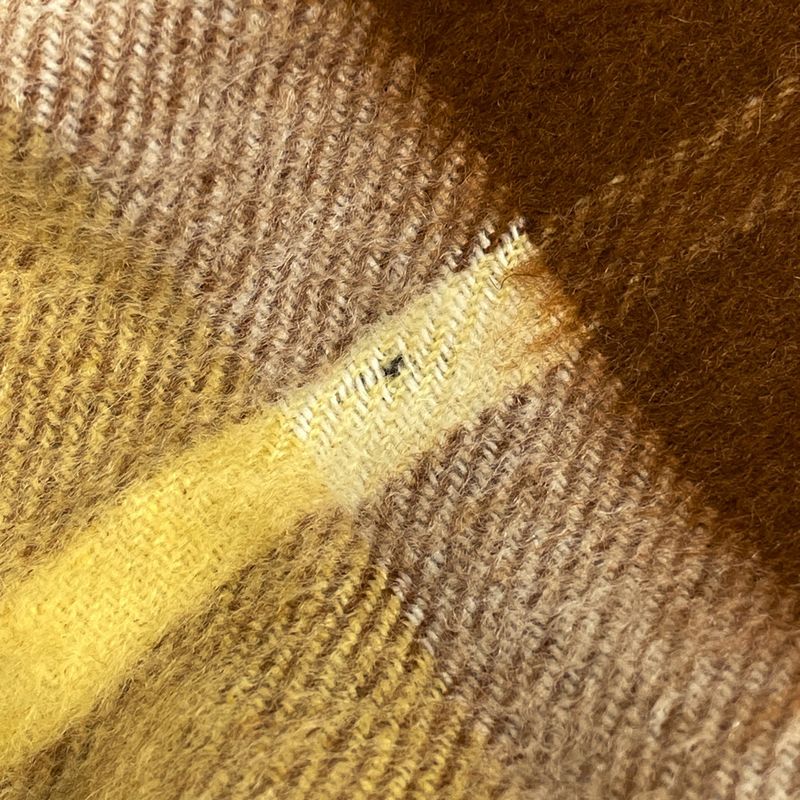 Hermes Checkered Shawl Fringe Large Shawl Cashmere Wool Brown Yellow Women