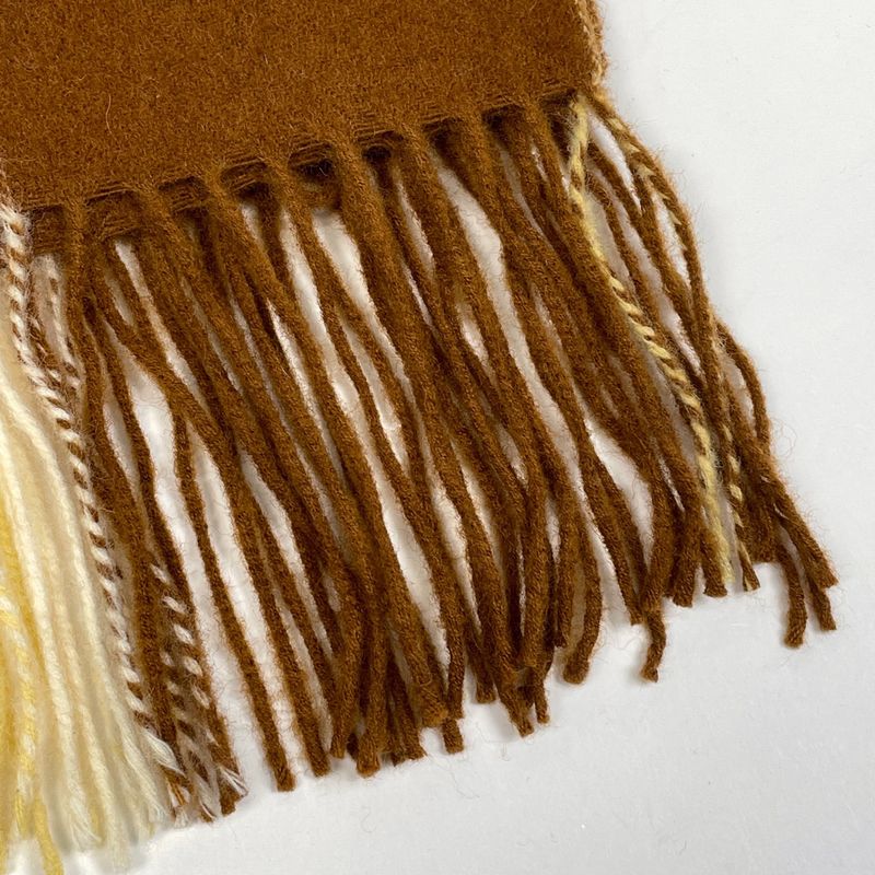 Hermes Checkered Shawl Fringe Large Shawl Cashmere Wool Brown Yellow Women