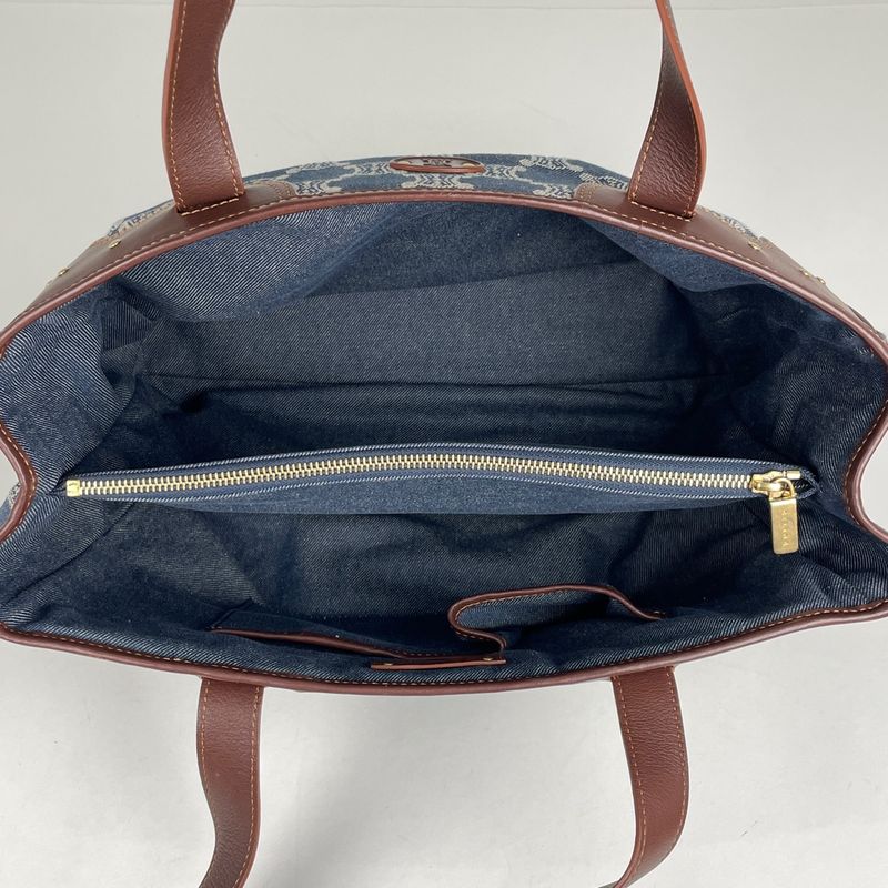 Celine Paris Macadam Tote Bag Shoulder Bag Tote Bag Denim Blue Brown Women's