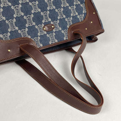 Celine Paris Macadam Tote Bag Shoulder Bag Tote Bag Denim Blue Brown Women's