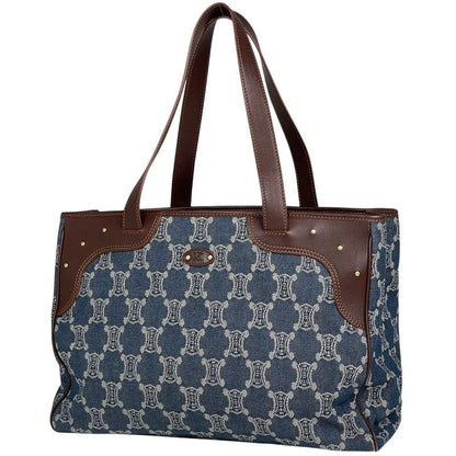 Celine Paris Macadam Tote Bag Shoulder Bag Tote Bag Denim Blue Brown Women's