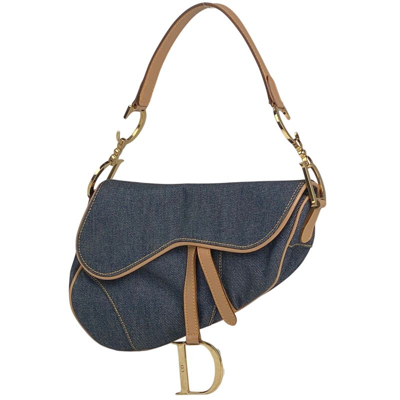 Christian Dior Saddle Bag Handbag One Shoulder Logo Shoulder Bag Denim Navy