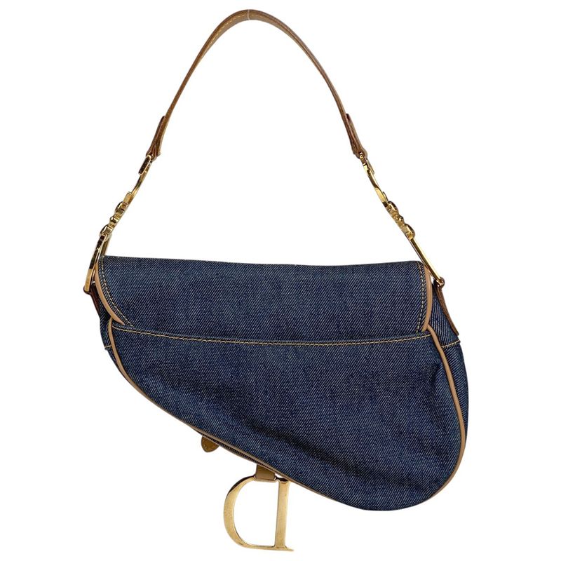 Christian Dior Saddle Bag Handbag One Shoulder Logo Shoulder Bag Denim Navy