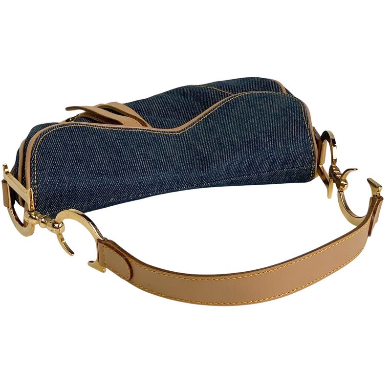 Christian Dior Saddle Bag Handbag One Shoulder Logo Shoulder Bag Denim Navy