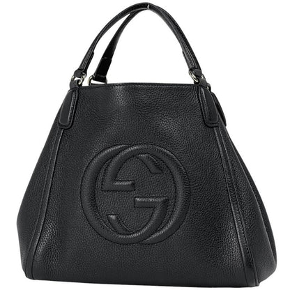 Gucci Soho Handbag Interlocking G Handbag Leather Black 336751 Women