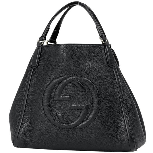 Gucci Soho Handbag Interlocking G Handbag Leather Black 336751 Women