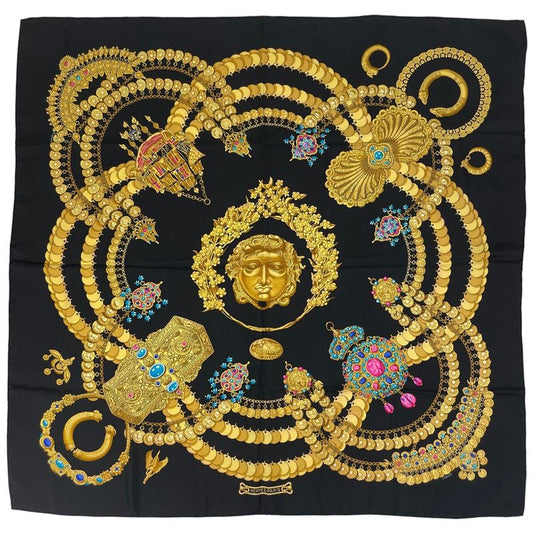 Hermes Carré 90 Kosmima Space Scarf Silk Black Multicolor Women