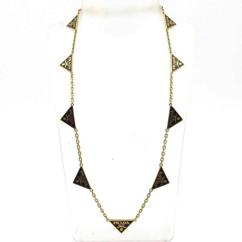 Prada Necklace Gold And Black Triangle Logo