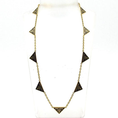 Prada Necklace Gold And Black Triangle Logo