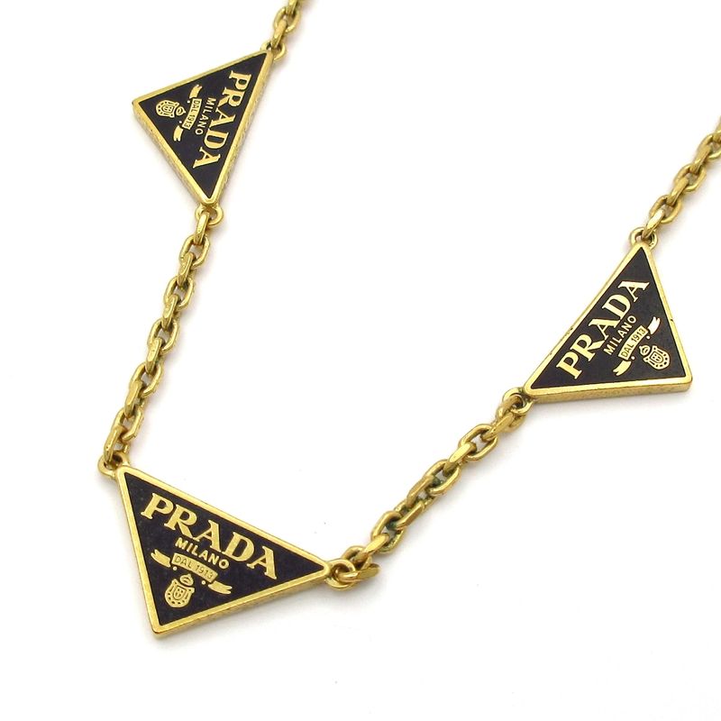 Prada Necklace Gold And Black Triangle Logo