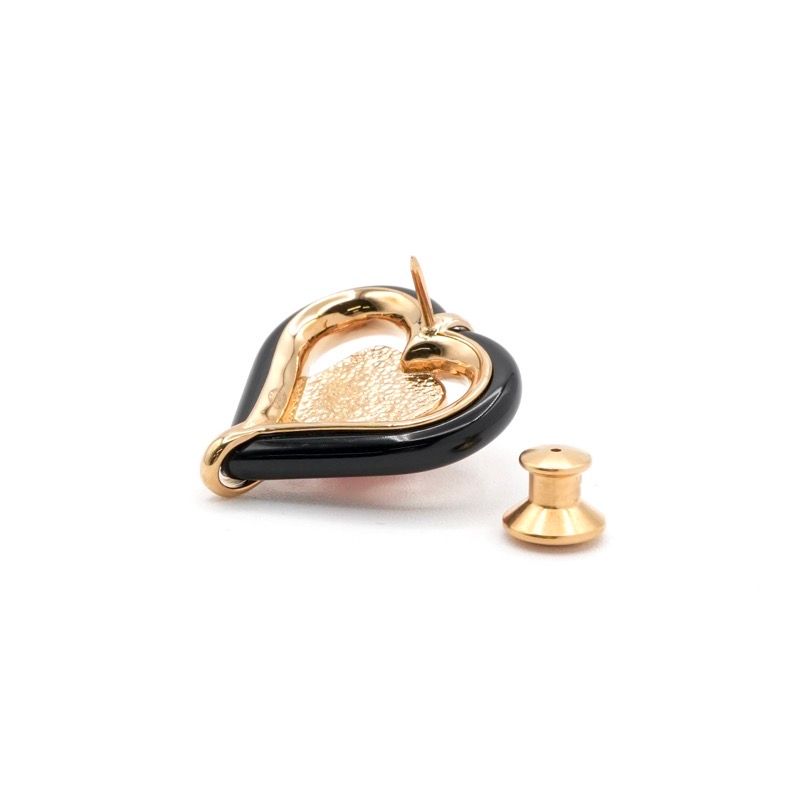 Chanel Brooch Corsage Gold Pink Black Pin Brooch Heart Here Mark