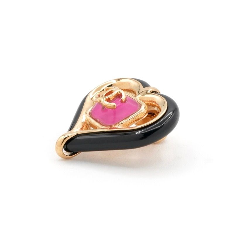 Chanel Brooch Corsage Gold Pink Black Pin Brooch Heart Here Mark