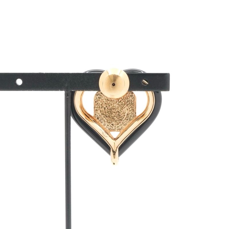 Chanel Brooch Corsage Gold Pink Black Pin Brooch Heart Here Mark