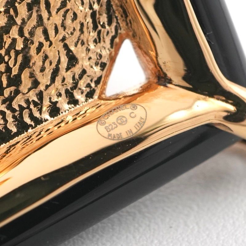 Chanel Brooch Corsage Gold Pink Black Pin Brooch Heart Here Mark