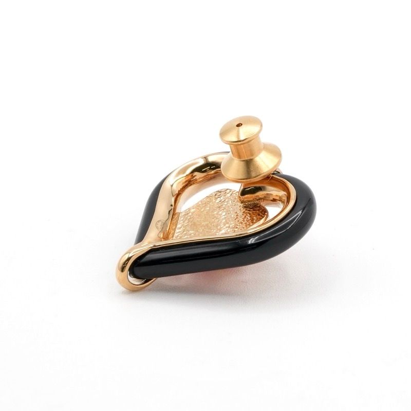 Chanel Brooch Corsage Gold Pink Black Pin Brooch Heart Here Mark