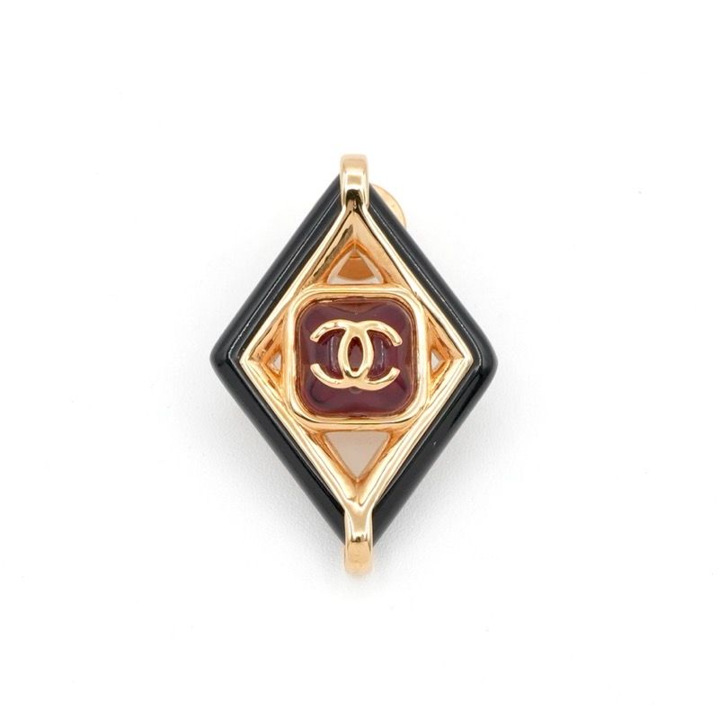 Chanel Brooch Corsage Gold Red Black Pin Brooch Diamond Shape Here Mark