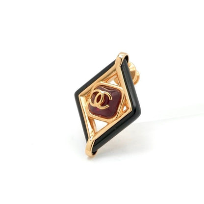Chanel Brooch Corsage Gold Red Black Pin Brooch Diamond Shape Here Mark