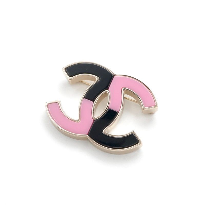 Chanel Brooch Corsage Gold Black Pink Here Mark Bicolor