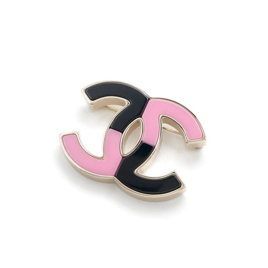 Chanel Brooch Corsage Gold Black Pink Here Mark Bicolor