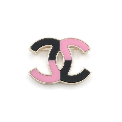 Chanel Brooch Corsage Gold Black Pink Here Mark Bicolor