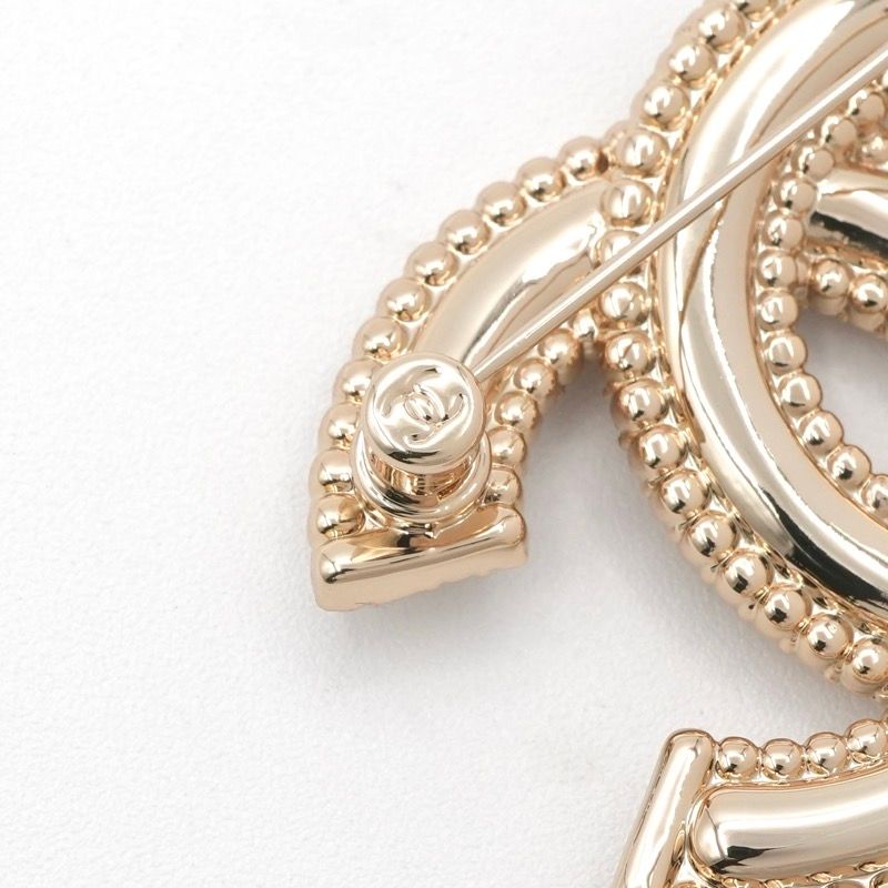 Chanel Brooch Corsage Gold Here Mark Logo Rhinestone