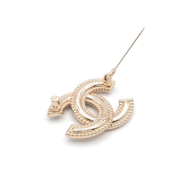 Chanel Brooch Corsage Gold Here Mark Logo Rhinestone