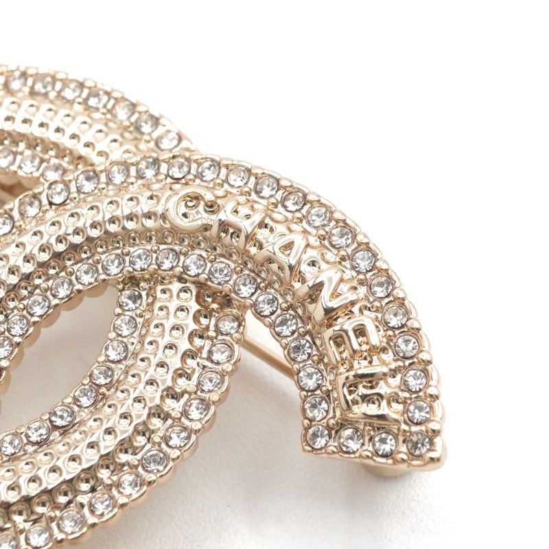 Chanel Brooch Corsage Gold Here Mark Logo Rhinestone