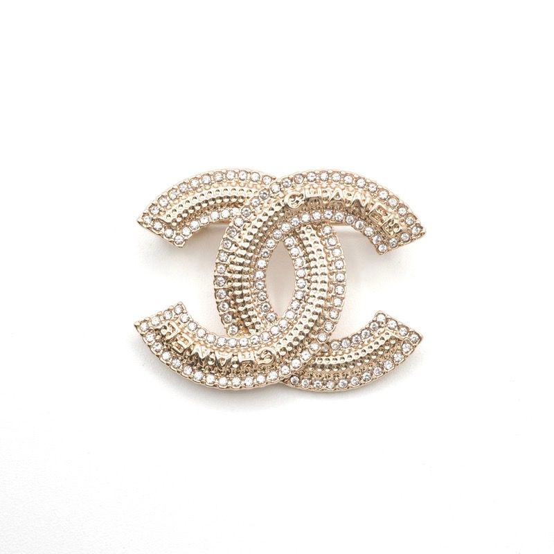 Chanel Brooch Corsage Gold Here Mark Logo Rhinestone