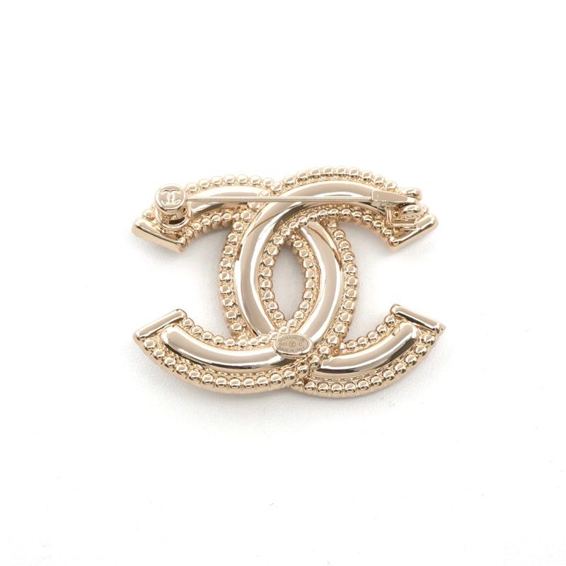 Chanel Brooch Corsage Gold Here Mark Logo Rhinestone